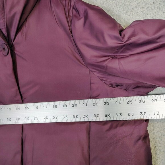 Eileen Fisher Coat Womens Large Maroon Down Parka Hooded Winter Oversized Preppy - Picture 12 of 15